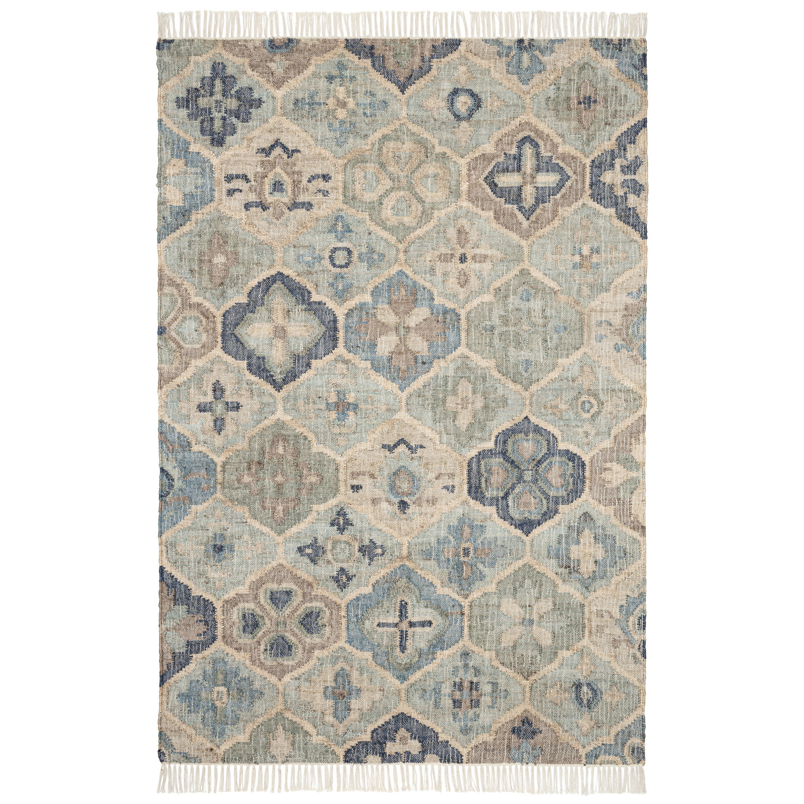 Pali Blue Hand-Woven Geometric Jute Rug, Rectangle 5' x 8'