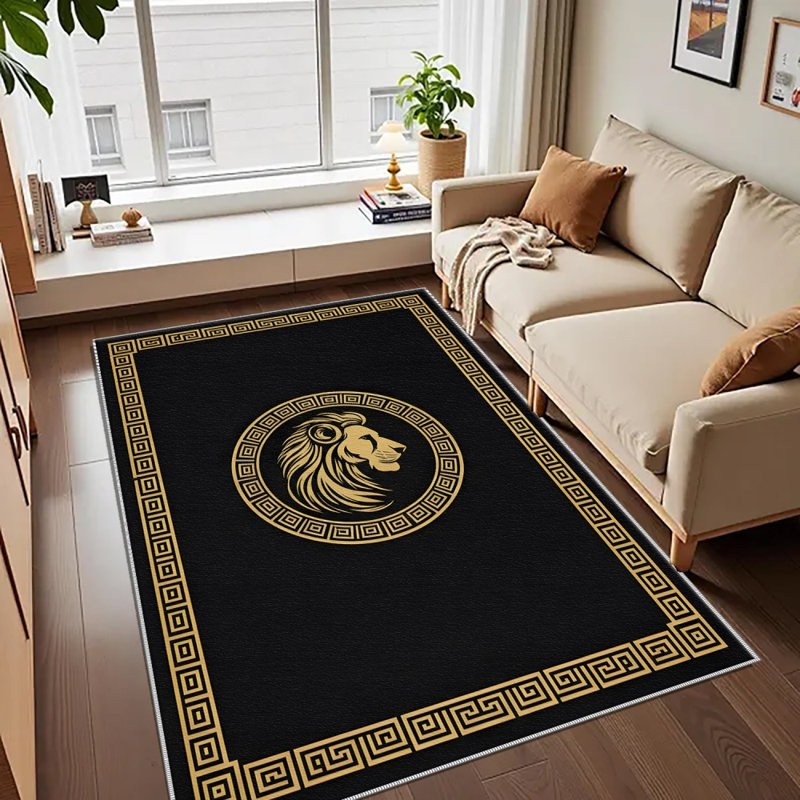 Black Golden Lion area rugs for Living Room, Soft and Comfortable, Suitable for all seasons, easy to maintain, machine washable Indoor floor mat, Under Table Farmhouse suitable for Bedroom, Dining Room, Study, Patio, Balcony, Home Decor