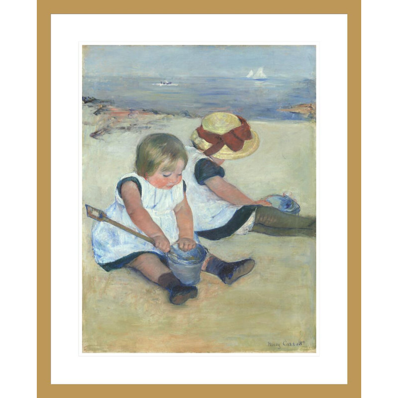 «Children jouant sur la plage» par Mary Cassatt, impression giclée sur cadre, H 28,85 po x l 23,5 po