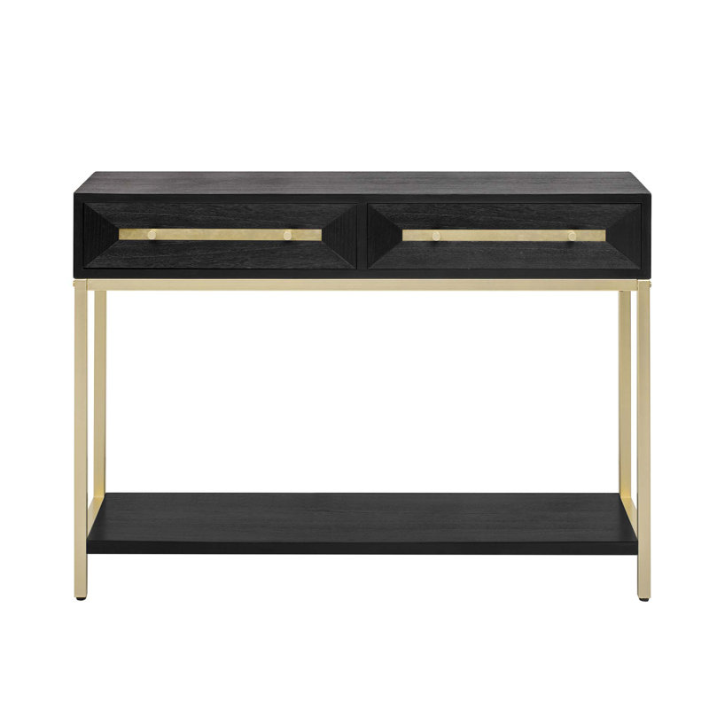 Entryway Table, Console Table With Two Drawers, Retro Hallway Table With Striking Geometric Design, Gold/Black