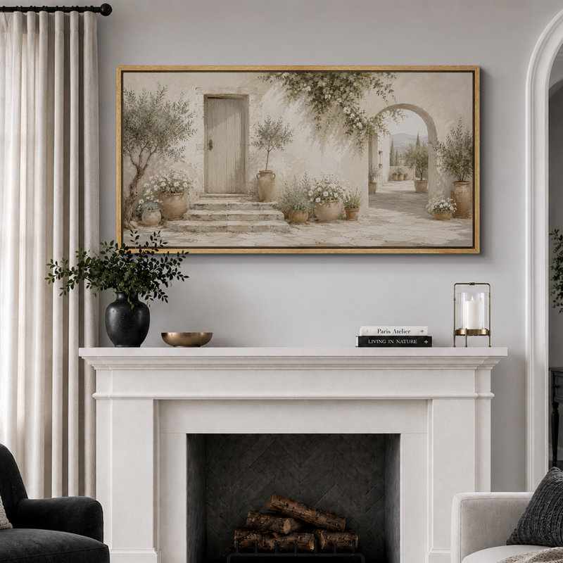 «Rustic Olive Courtyard Archway», impression sur toile encadrée, impression sur toile, 3 pièces, H 30 po x l 60 po x P 1,5 po