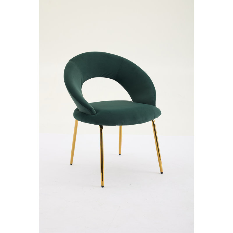 Meshea Dining Chair with Sleek Metal Legs, Green Velvet, 2