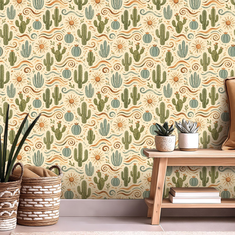 Papier peint adhésif Mid-Century Mid-Century Desert Cactus, L 117,6 po x l 22,8 po