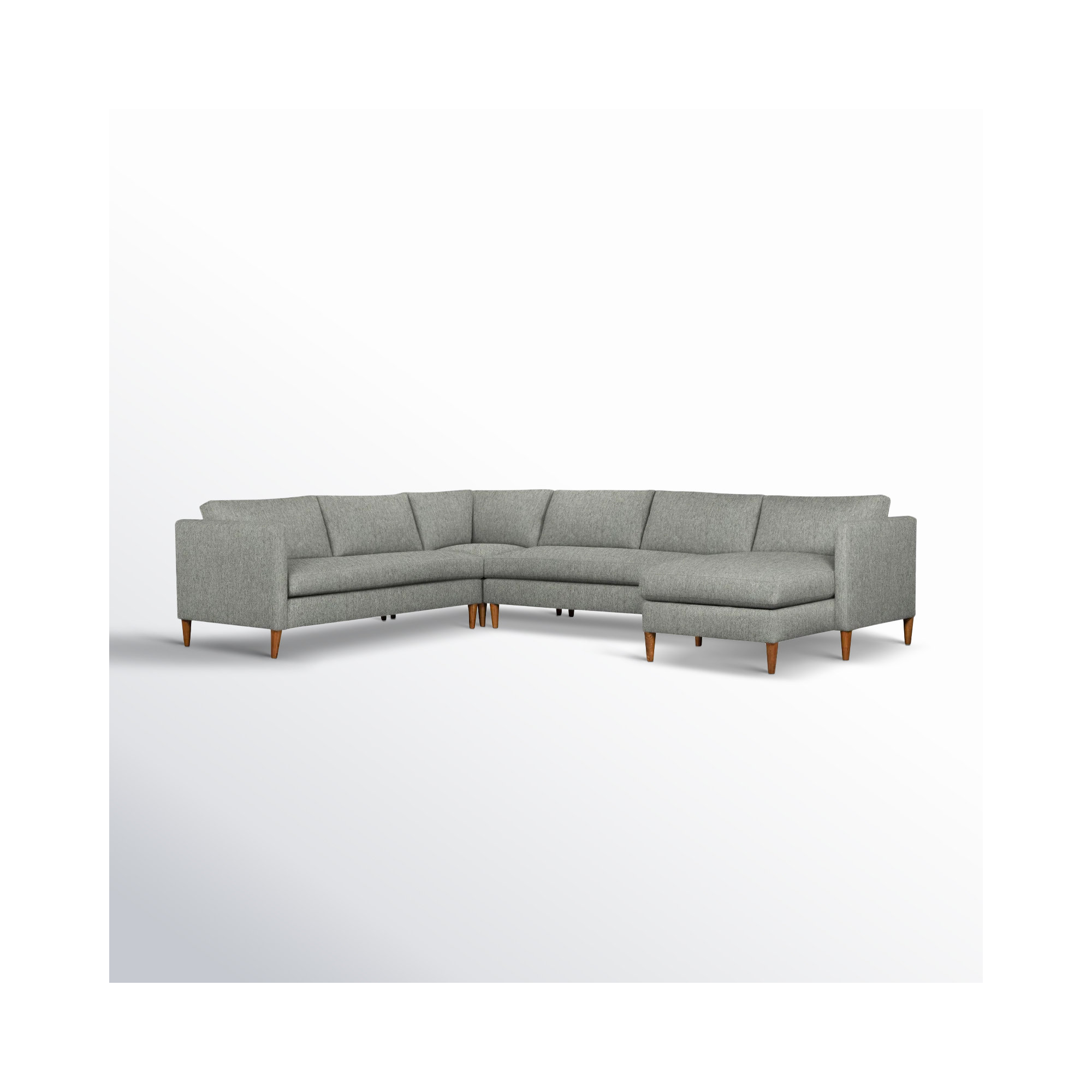 Clifford 4-Piece Upholstered Custom Sectional, Ticket Smoke Heathered Basketweave, Right Hand Facing