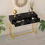 Console moderne noire étroite avec apparence rayée et rangement à double tiroir, idéale pour le salon, le couloir et le vestibule-1298012579