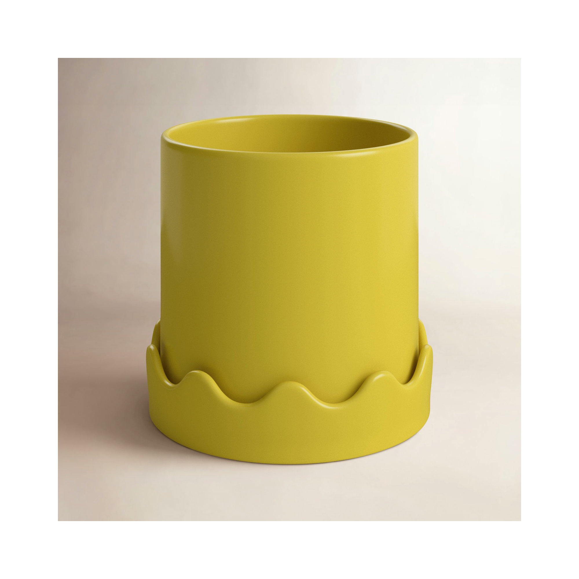 Winterview Pot with Saucer 7.5"x 7.25", Yellow, 7.25" H x 7.5" W x 7.5" D