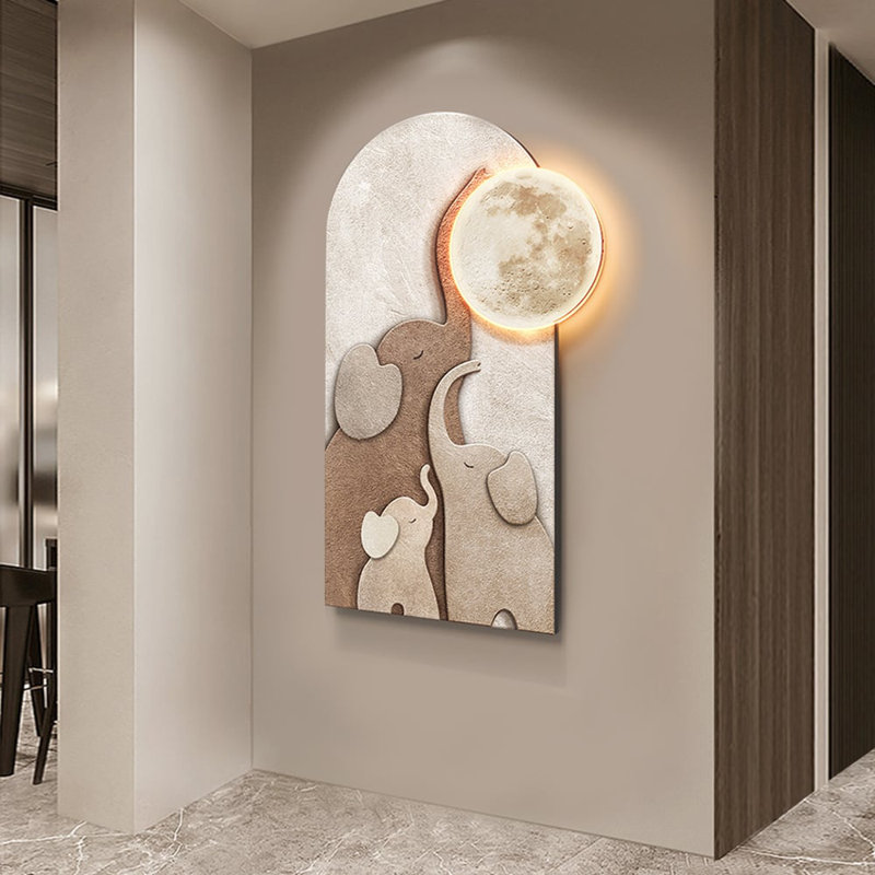 Arched LED Elephant Moon Dimensional Wall Art, 31.5" H x 18.7" W x 1.4" D