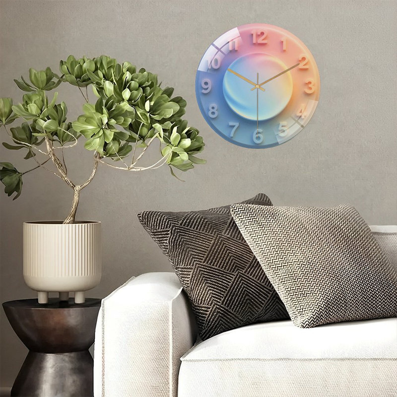 Rainbow Gradient Wall Clock for Home Decor Art - 12'' Modern Glass Wall Clock