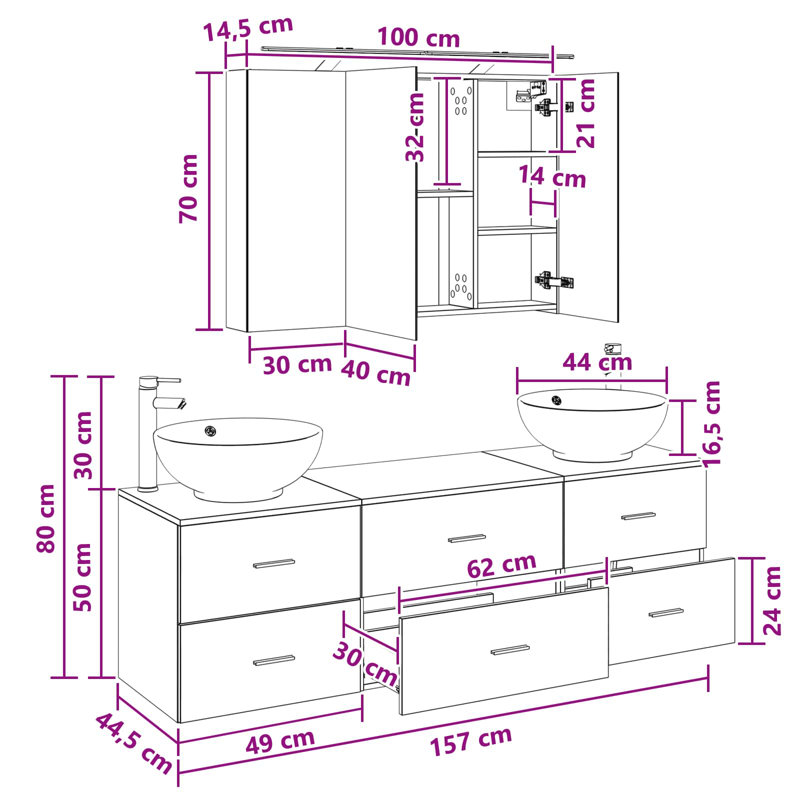 Vanity & Mirror Set, Grey