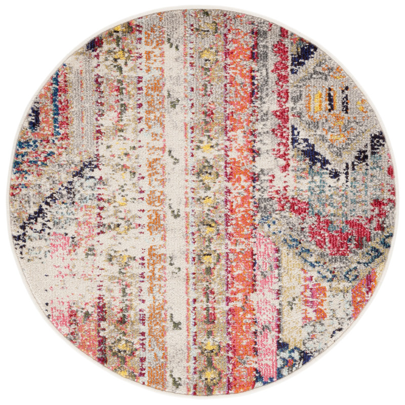 Tapis gris / orange Stanback, Rond 3 pi