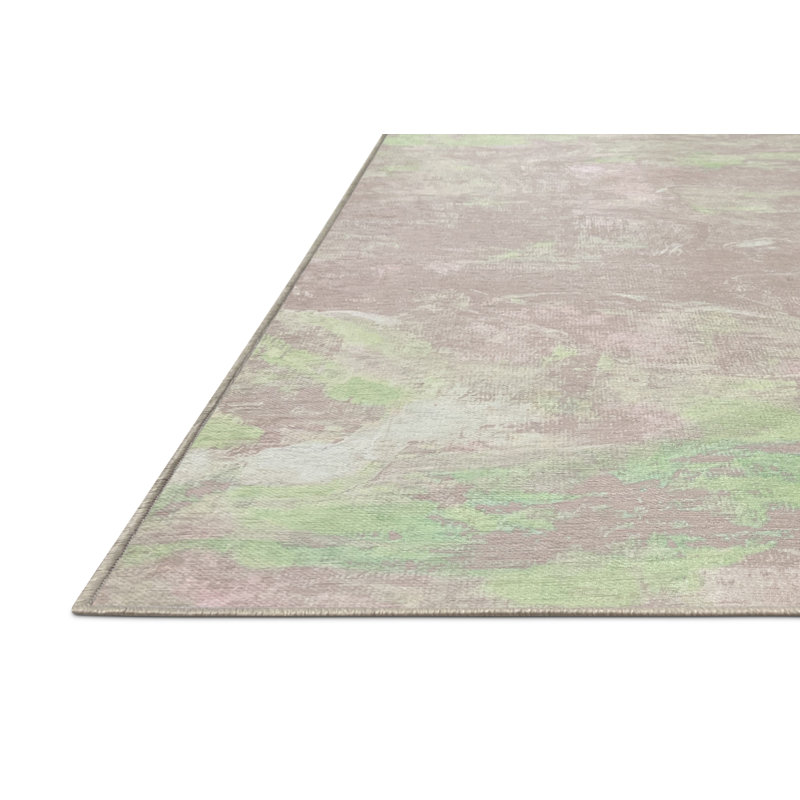 Tapis rose / jaune en chenille / polyester tissé à la machine Erlond, Carré 8 pi