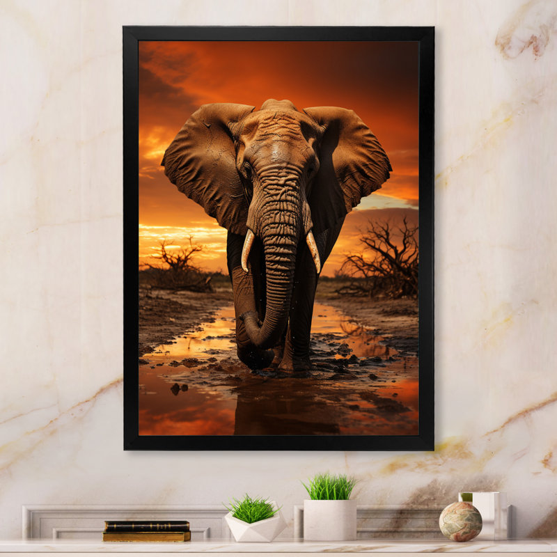Lekesha, éléphant d'Afrique Silhouette Serenade II - éléphant, art mural encadré, H 20 po x l 12 po x P 1 po