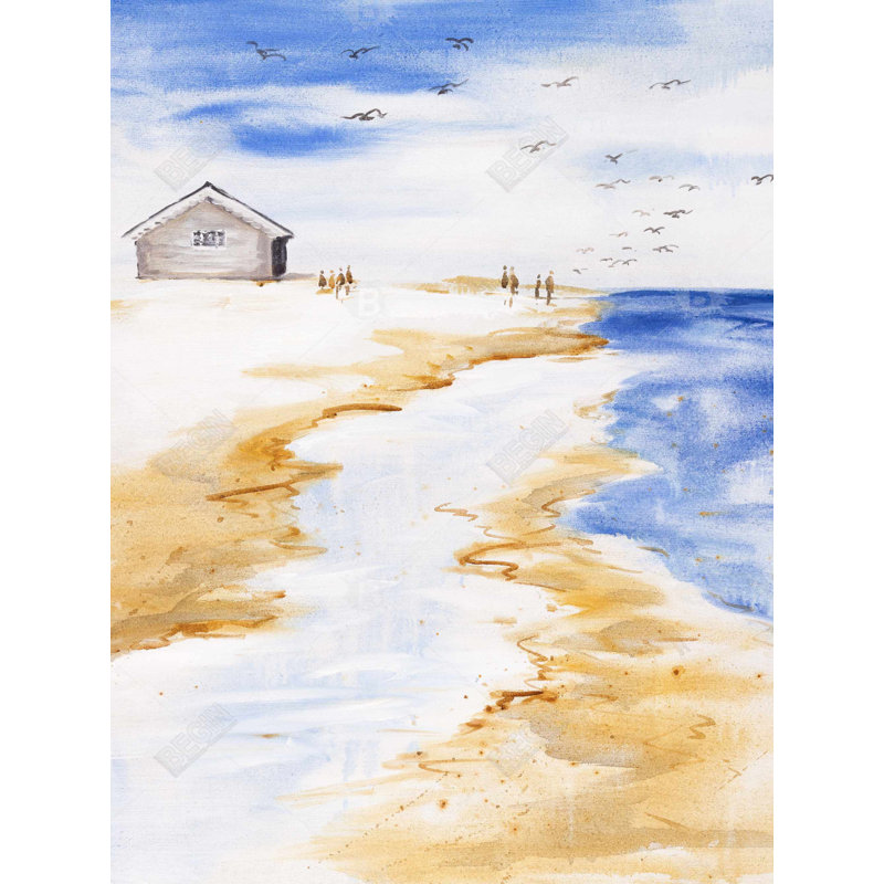 House on the beach - Coastal Beige Framed Canvas Decor