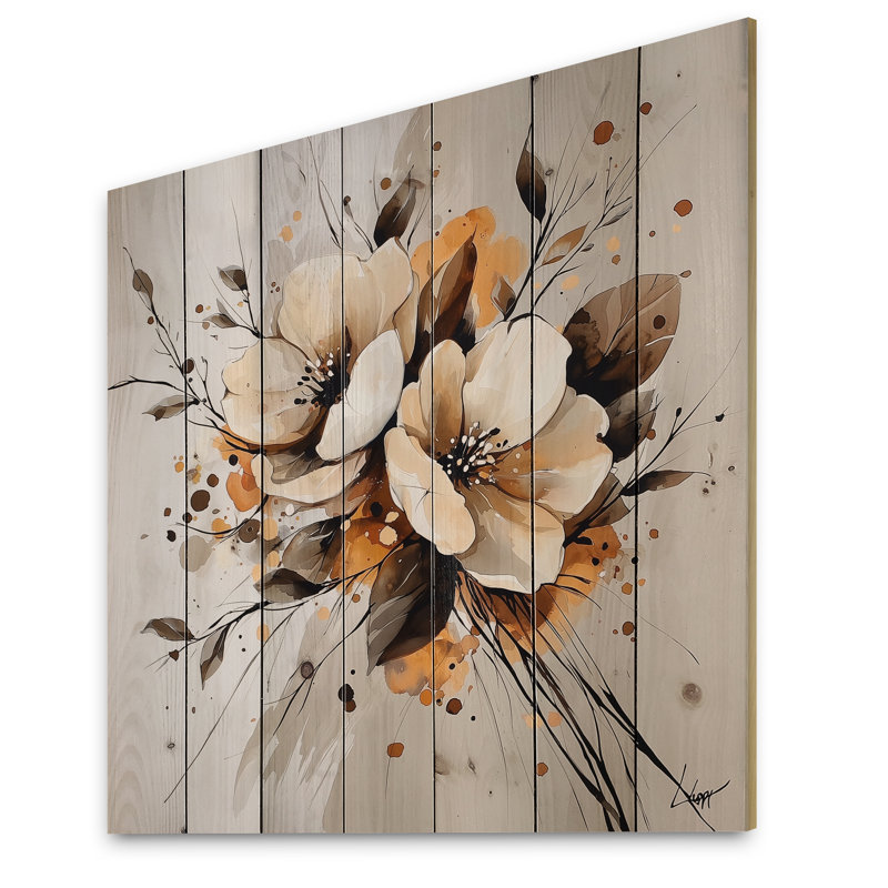 «Floral Dance Of Smooth Abstract Flowers II», art mural en bois botanique sur bois de pin naturel, H 36 po x l 36 po