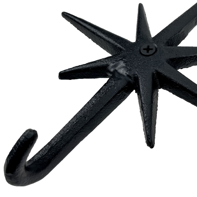 Black Cast Iron Atomic Starburst Wall Hooks Set of 3