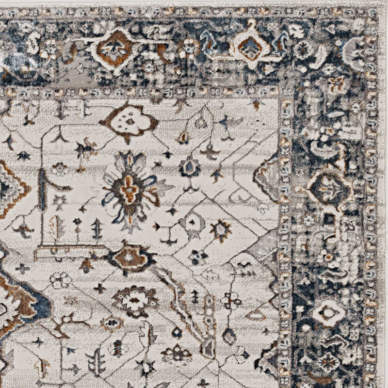 Raibeart Gray and Ivory Floral Distressed Area Rug, Rectangle 3'2" x 4'6"