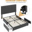 Structure de lit plateforme, structure de lit plateforme recouverte de tissu de lin moderne avec 4 tiroirs de rangement, support à lattes en bois, capacité de 800 lb, conception silencieuse, aucun sommier tapissier requis-639638036-639638038