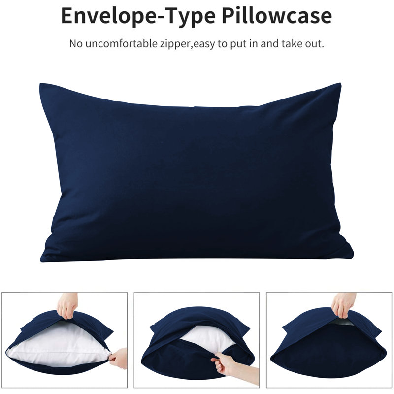 Edyson Microfiber Solid Colour Duvet Cover Set with Pillowcases, Navy, Double - 2 Standard Pillowcases