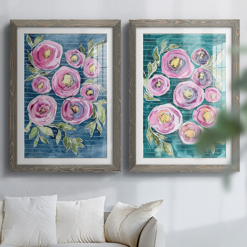 Floral I I-Premium, reproduction encadrée prête à être accrochée, H 31,5 po x l 88 po x P 1,5 po, gris