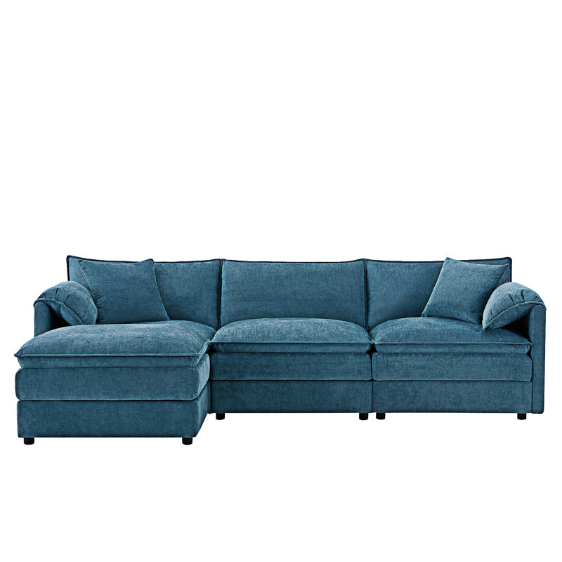 Canapé modulaire modulaire avec repose-pieds mobile, Chenille bleu