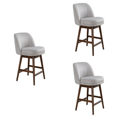 Duley Solid Wood Upholstered Counter Height Or Bar Height Swivel Barstool With Fabric Seat - Set Of 3 by George Oliver