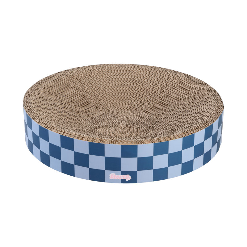 Nelson 20.13" Modern Cardboard Round Bowl Cat Scratcher with Catnip, Navy/Blue