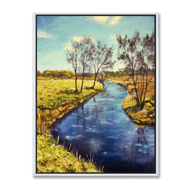 «Sunny River Through Bright Landscape», reproduction d'art sur toile, H 46 po x l 36 po x 1,5 po, Toile blanche encadrée