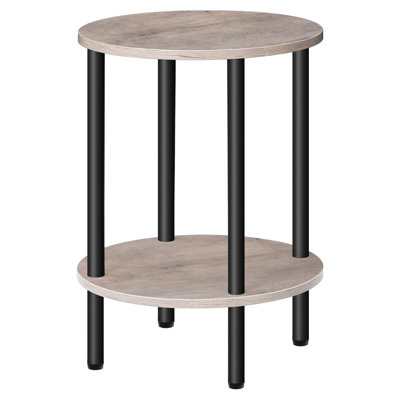 Industrial Round Side Table With Dual-Tier Storage, Sturdy Metal Frame, And Compact Design For Living Room, Bedroom, Or Office