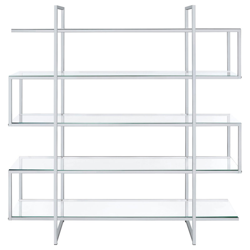 Finition raffinée - Bibliothèque Degennaro à 5 tablettes transparentes et chrome 63 pouces