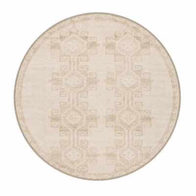 Light Yellow Traditional Geometric Decorative Washable Rug
