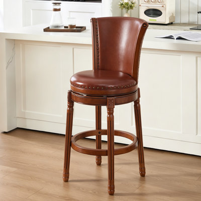 Tabouret de bar pivotant en bois de qualité supérieure avec dossier en bois, brun, comptoir et hauteur de comptoir pour la cuisine