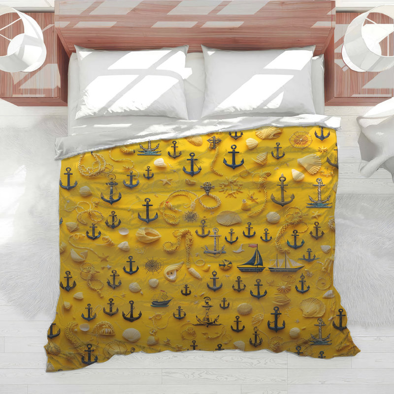 Nautical Anchors Ropes Seashells Comforter, Queen