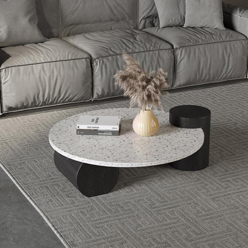 Table basse italienne ronde en terrazzo, H 13,8 po x L 31,5 po x l 31,5 po