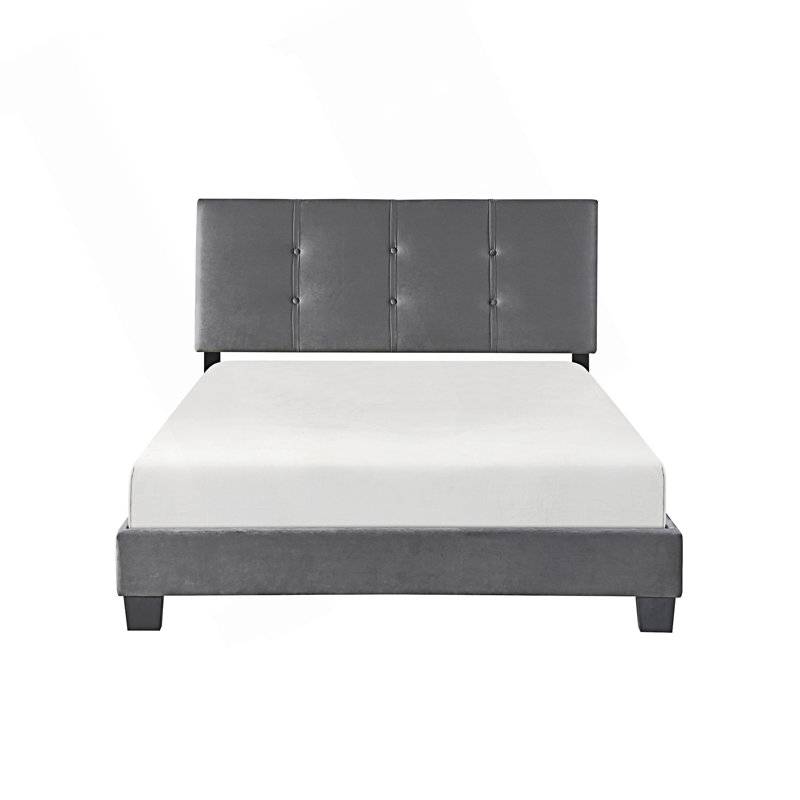 Lit plateforme 1pc avec tête de lit tapissier à hauteur ajustable, Gris foncé