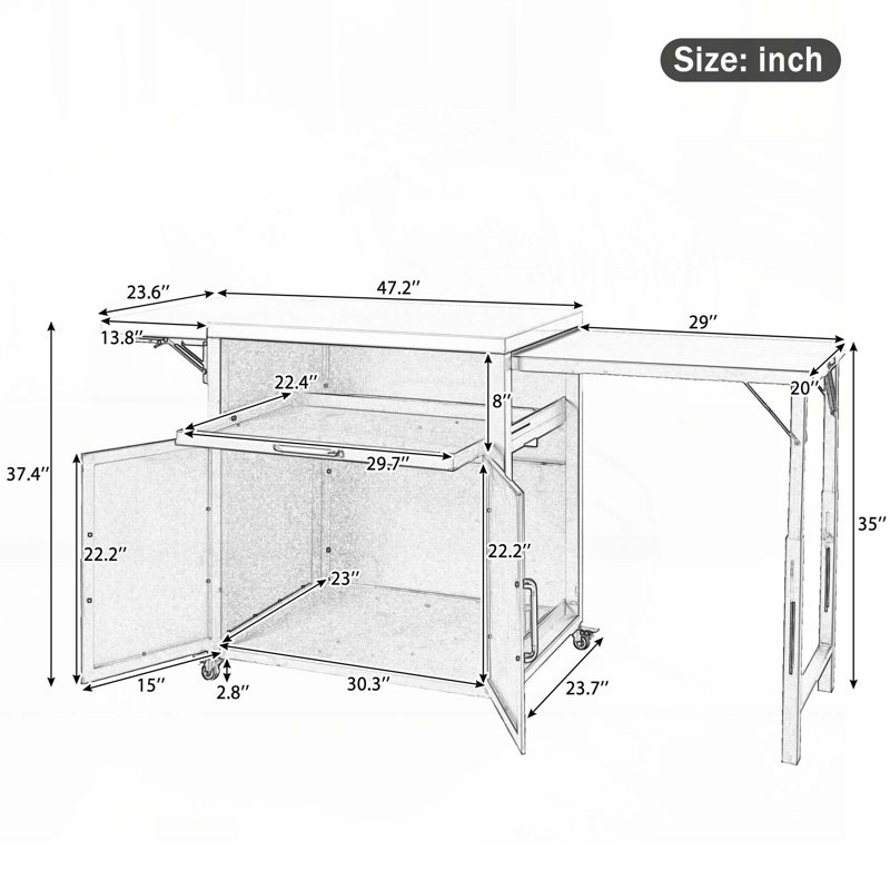 Outdoor Cabinet with Folding & Expandable Work Surfaces, Ample Storage Space, and Lockable Wheels