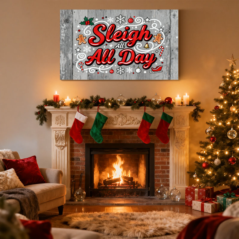 «Christmas Sleigh All Day Christmas», ensemble de 3 impressions sur toile, H 16 po x l 24 po