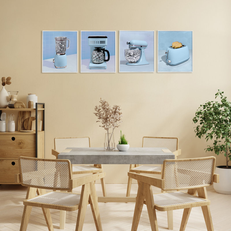 Ensemble de giclées encadrées 4 pièces Disco Kitchen, 20 x 16, Coastal White Giclee Framed