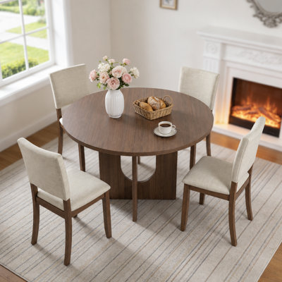 Ensemble de table de salle à manger moderne en bois massif 5 pièces pour 4 personnes, ensemble de table de cuisine avec 4 chaises rembourrées