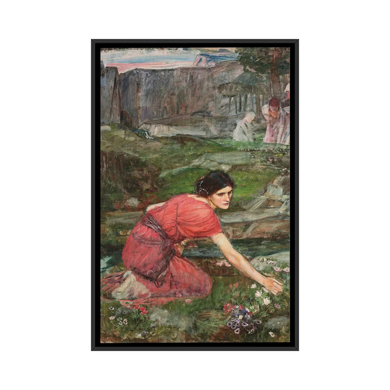 «A Study: Maidens P picking Flowers by a Stream, c.1909-14» par John William Waterhouse, reproduction sur toile, Pas de tapis