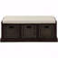 Banc de rangement rustique avec 3 paniers en rotin classiques amovibles, banc d'entrée avec coussin amovible-387797122