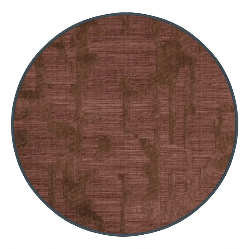 Machine Washable Abstract Brown Area Rug, Round 8'