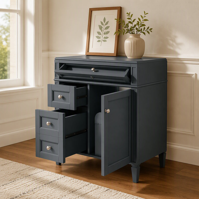 Meuble-lavabo de salle de bain de 30 po sans lavabo supérieur, armoire de rangement moderne avec 2 tiroirs et un tiroir rabattable (BASSIN INCLUS)