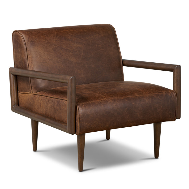 Fauteuil Elmire, Cuir véritable brun chocolat