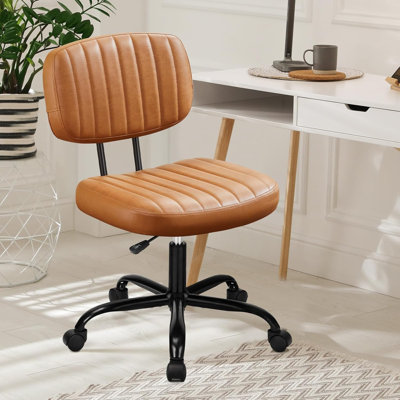 Chaise de bureau à domicile sans accoudoirs Conception à dossier bas avec support lombaire Chaise d'ordinateur en cuir de polyuréthane réglable en hauteur avec roulettes pivotantes à 360 ° Idéale pour les espaces compacts