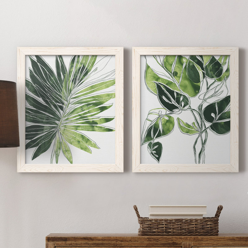 Expressive Palm I - ensemble de 2 peintures sur toile encadrées, H 24 po x l 36 po x P 1,5 po, Blanc