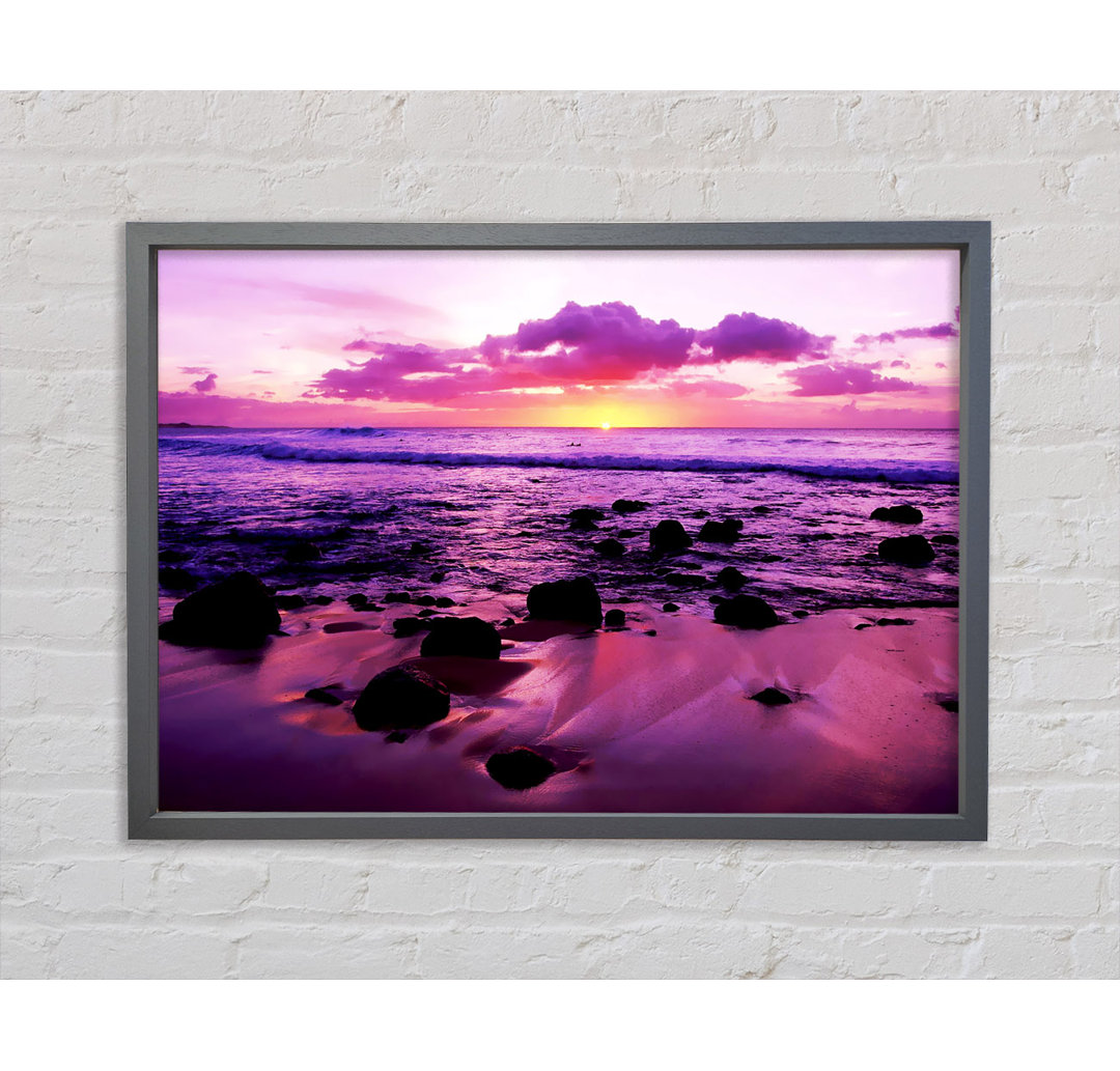 Gerahmtes Leinwandbild Purple Ocean Sunrise Rocks