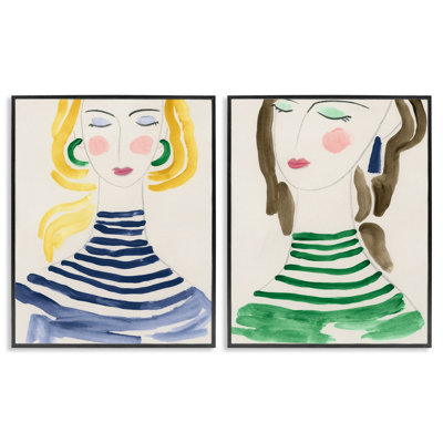 «Stupell Industries Stylish Lady in Stripes», ensemble de 2 estampes numériques par June Erica Vess