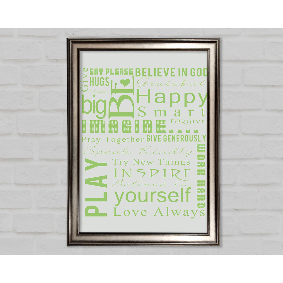 Gerahmtes Poster Home Zitat Familie Regeln Be Happy Love Always Lime Green