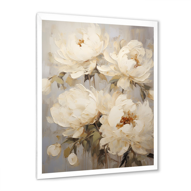 «Beige fragrant Peony Bliss III», reproduction sur toile, Cadre photo blanc, H 20 po x l 12 po x P 1 po