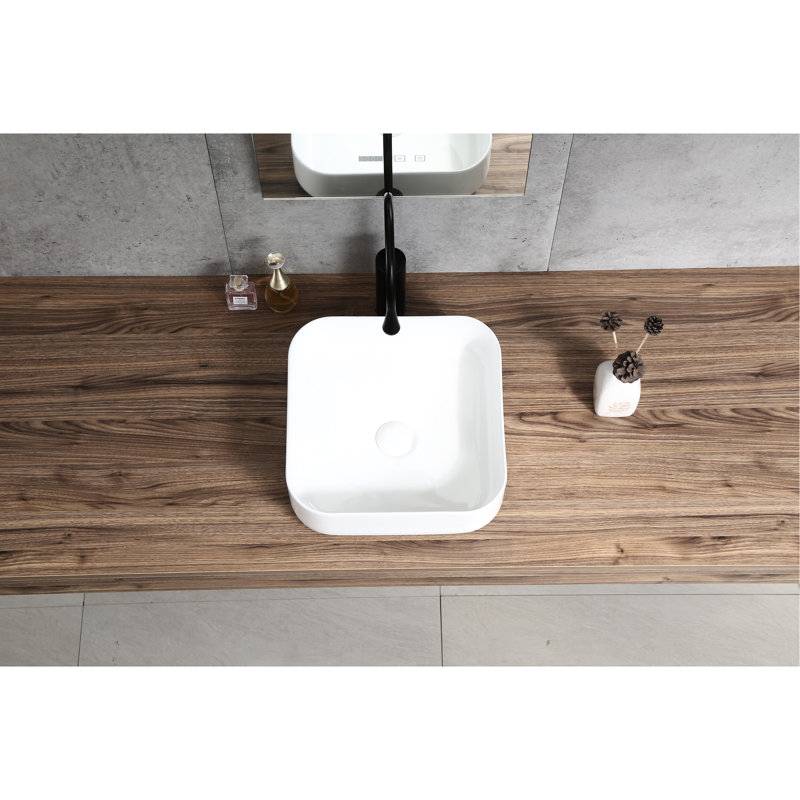 Lavabo pour comptoir moderne en céramique - blanc, surface facile à nettoyer, fixation pour salle de bain